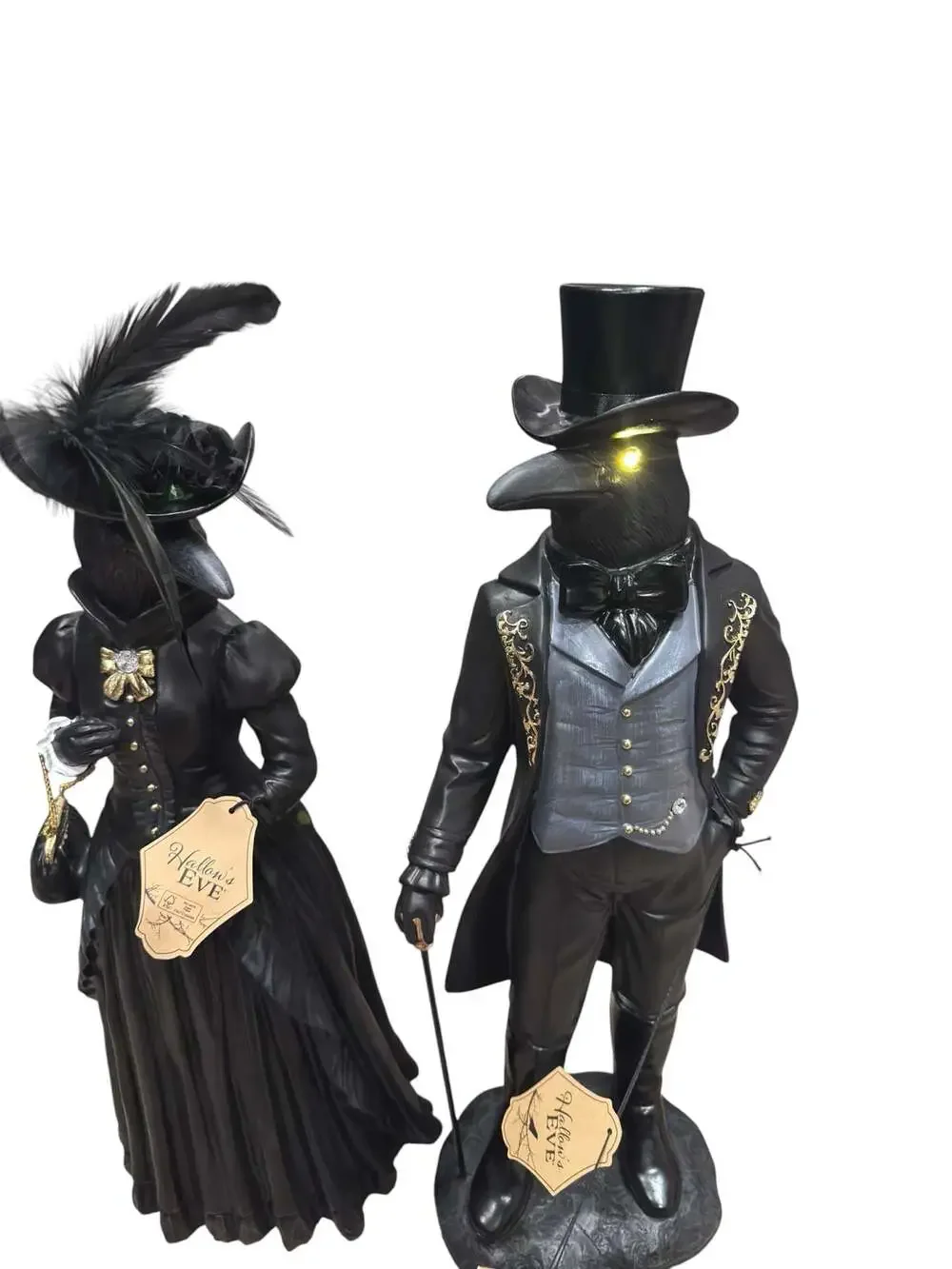 Hallow's Eve Raven Figurines Set Of 2 Halloween Decor - Brand New